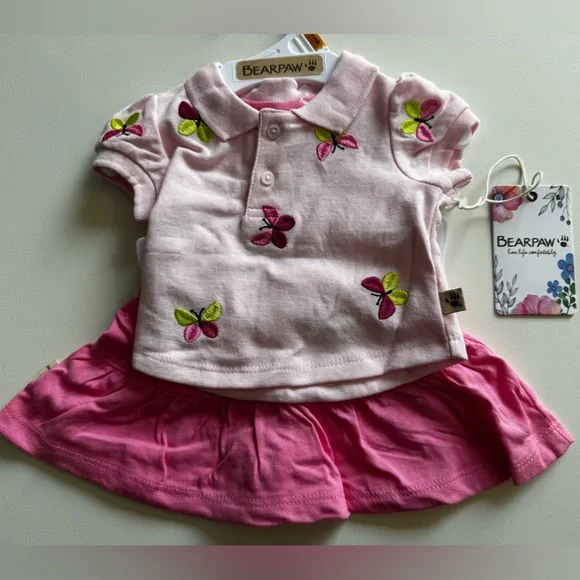 NWT BearPaw Pink Baby Dress with Butterfly Accents (SIZES: 0-3M, 3-6M, & 6-9M) - Picture 2 of 4